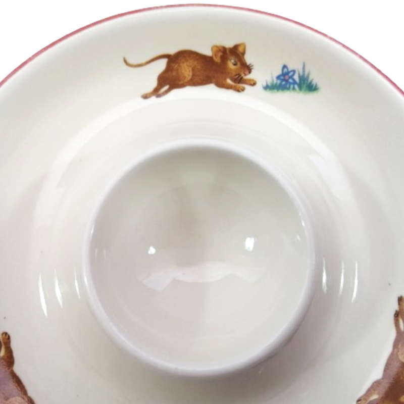 Mouse Egg Cup red stripe ceramic flat style