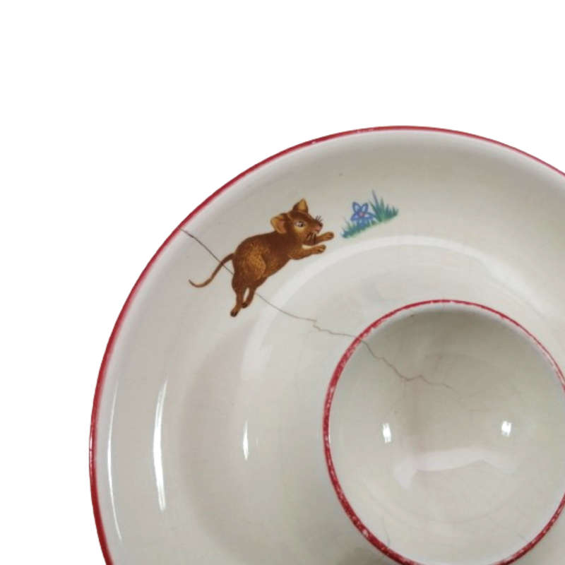 Mouse Egg Cup red stripe ceramic flat style