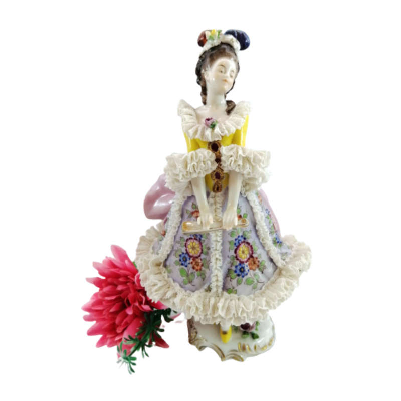 Antique Dresden Germany Volkstedt Lace Porcelain Figurine
