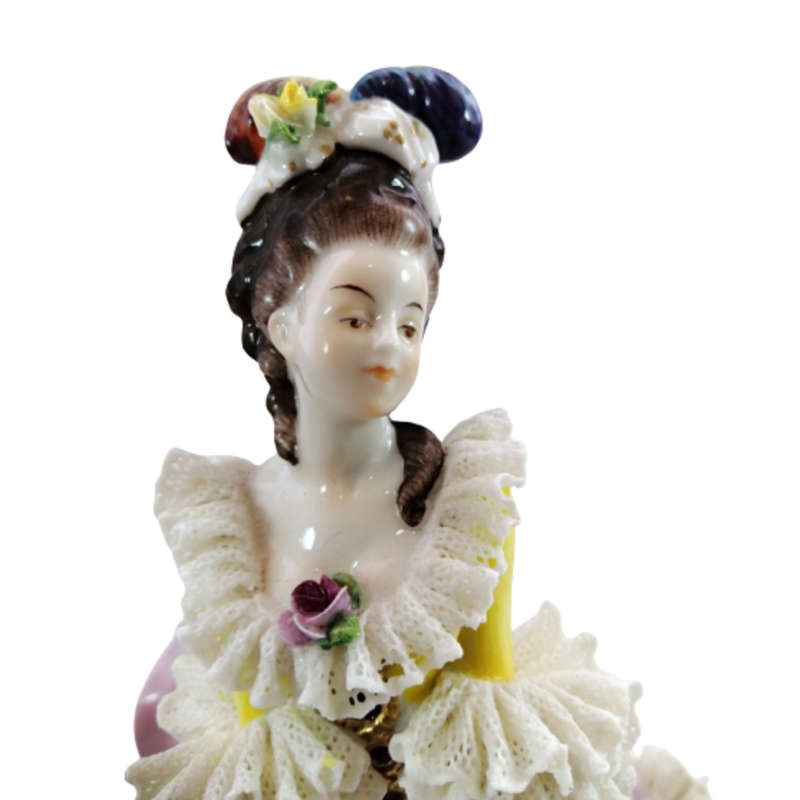 Antique Dresden Germany Volkstedt Lace Porcelain Figurine