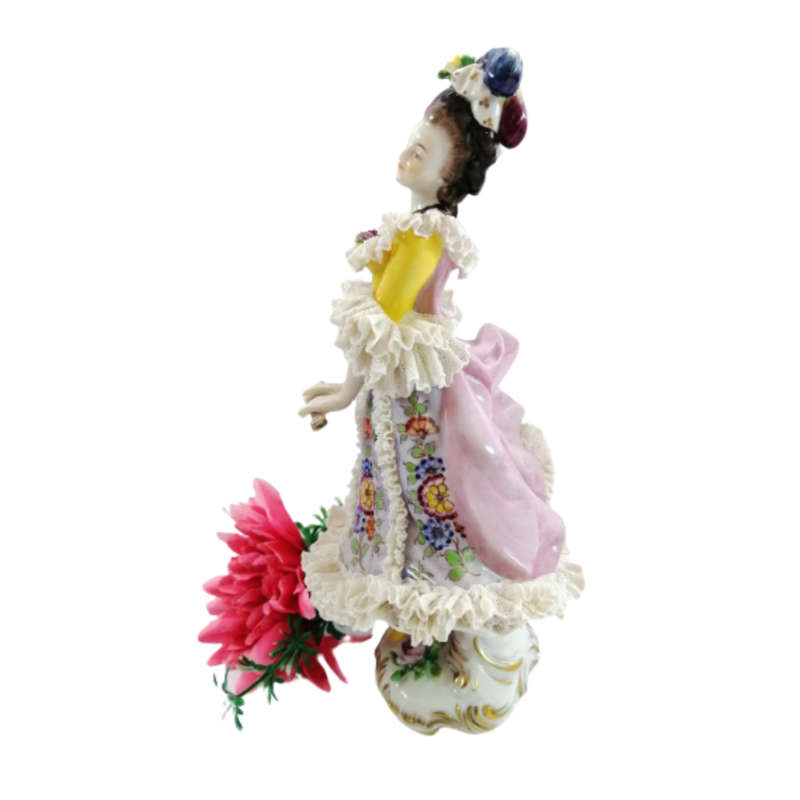 Antique Dresden Germany Volkstedt Lace Porcelain Figurine