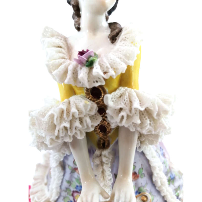 Antique Dresden Germany Volkstedt Lace Porcelain Figurine