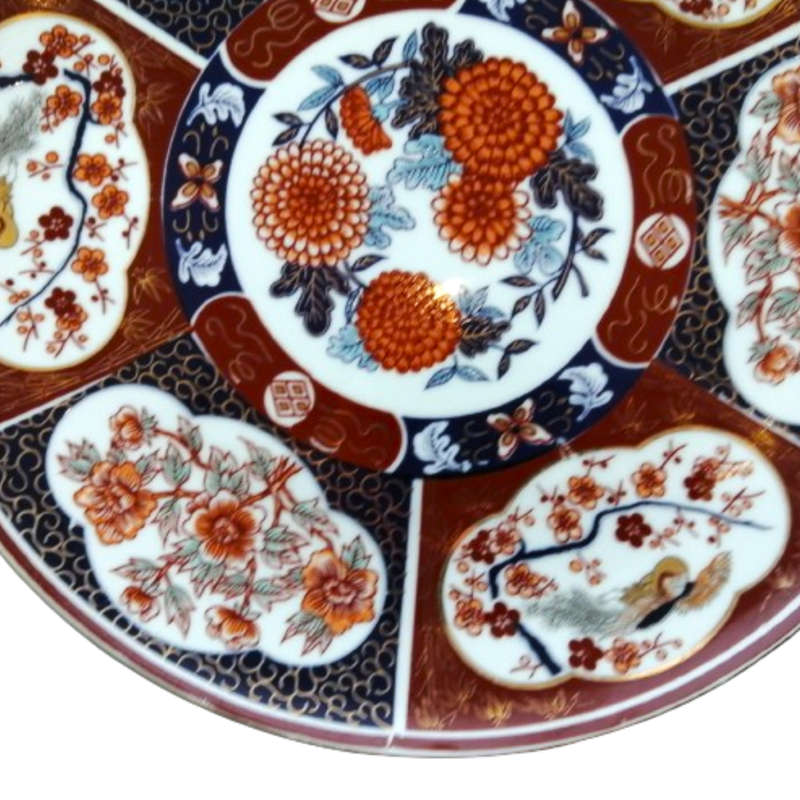 Imari Style Blue, White and Red with Gold Trim Decorative Wall Plate