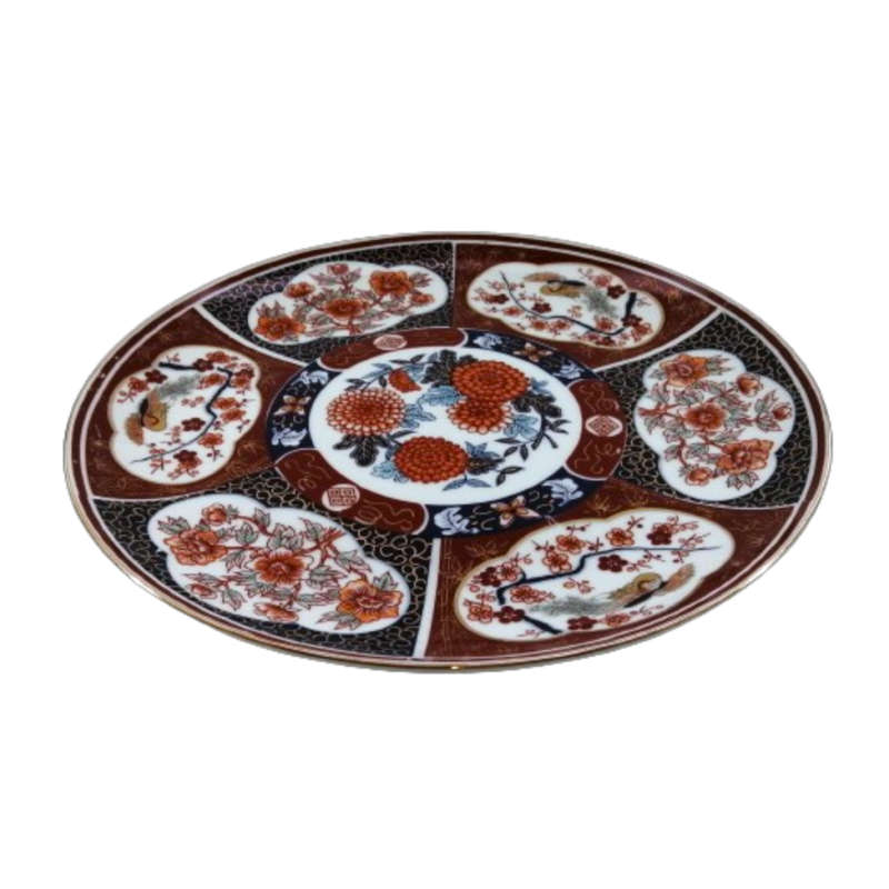 Imari Style Blue, White and Red with Gold Trim Decorative Wall Plate