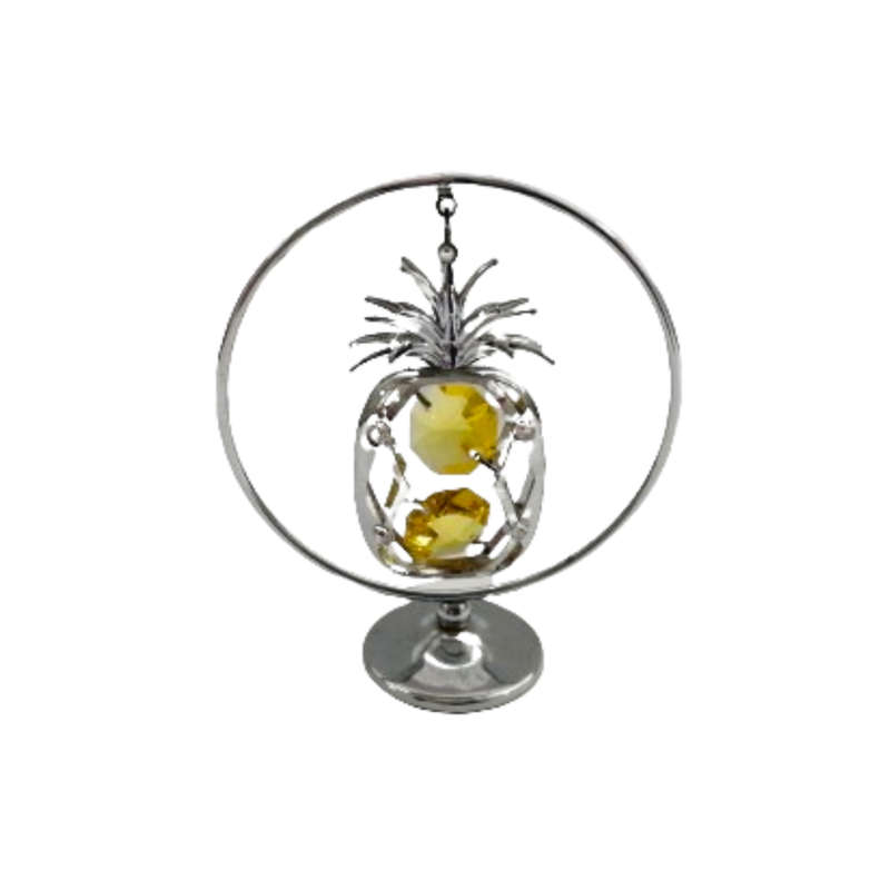 Silver Colored Swinging Pineapple Ornament with Yellow Swarovski®