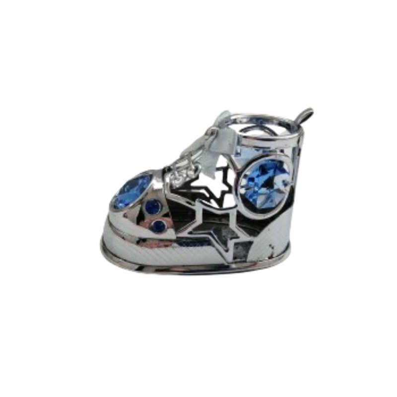 CRYSTOCRAFT Ornament, Baby Bootie for Boy with Blue Bohemian Crystals
