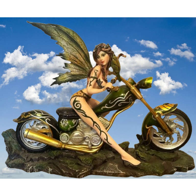 StealStreet SS-G-91649 Huge Green & Orange Winged Sexy Spring Fairy on Motorcycle Figurine