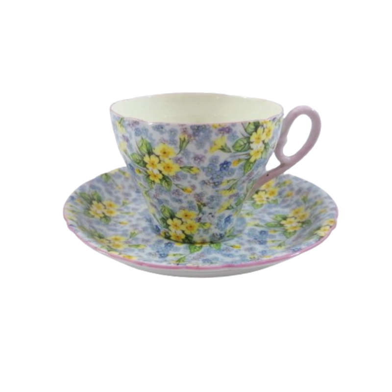 Shelley English Bone China English teacup & saucer set in the `Primrose Chintz` Duo