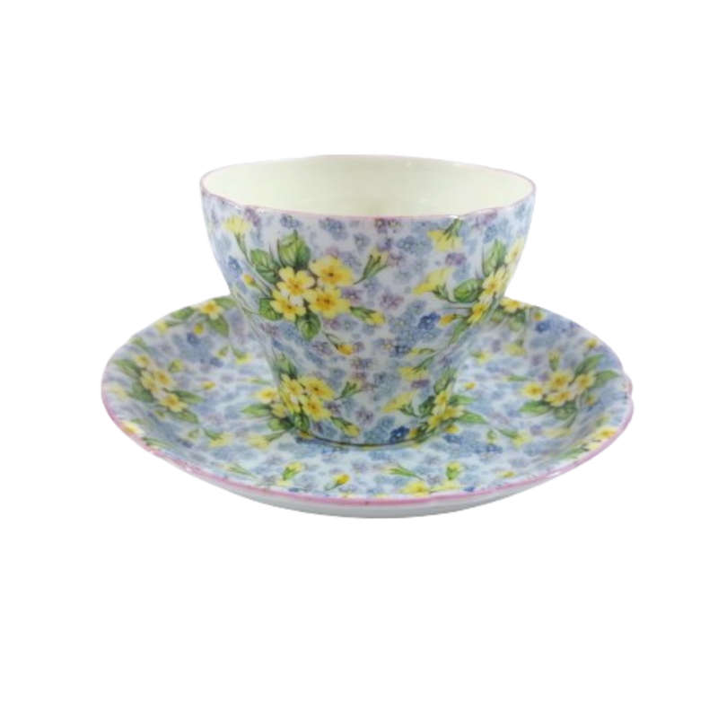 Shelley English Bone China English teacup & saucer set in the `Primrose Chintz` Duo
