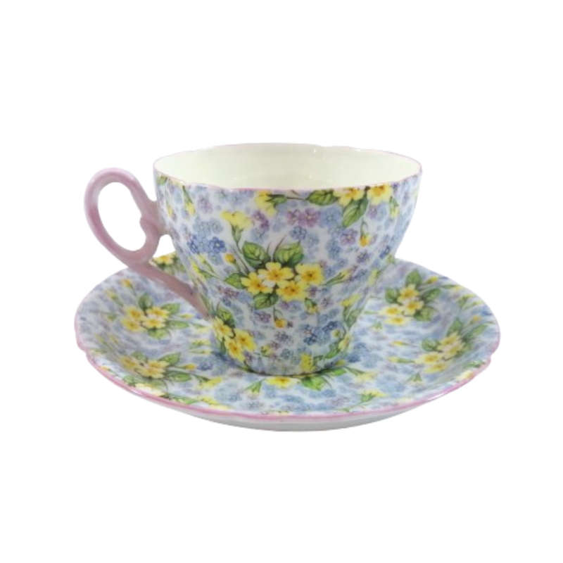 Shelley English Bone China English teacup & saucer set in the `Primrose Chintz` Duo