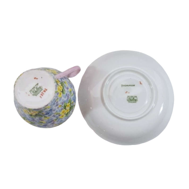 Shelley English Bone China English teacup & saucer set in the `Primrose Chintz` Duo
