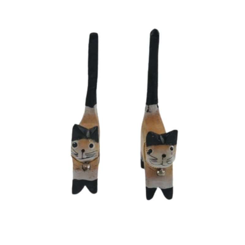 Two Wooden Cat Ring Holder with bells