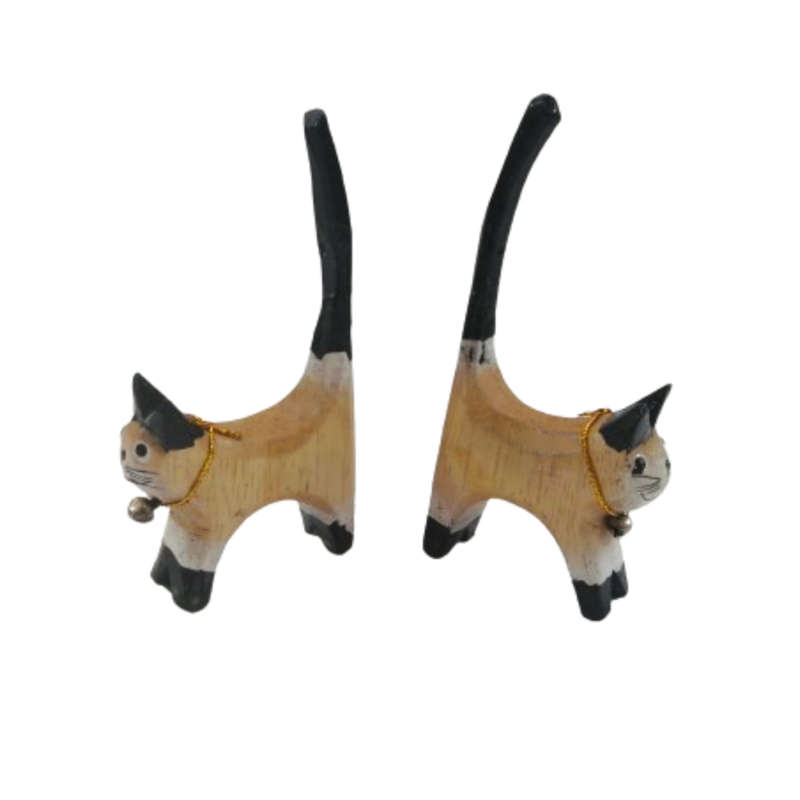 Two Wooden Cat Ring Holder with bells