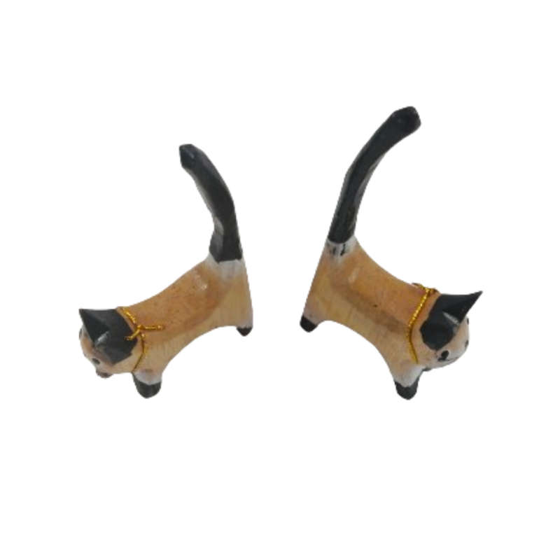 Two Wooden Cat Ring Holder with bells