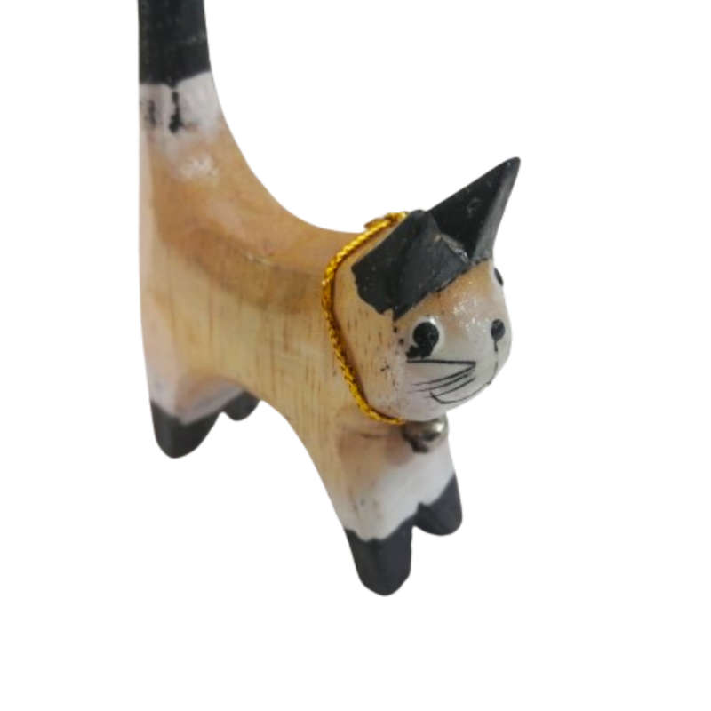 Two Wooden Cat Ring Holder with bells