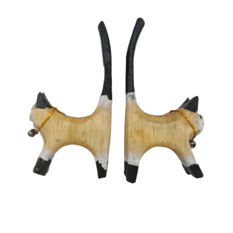 Two Wooden Cat Ring Holder with bells