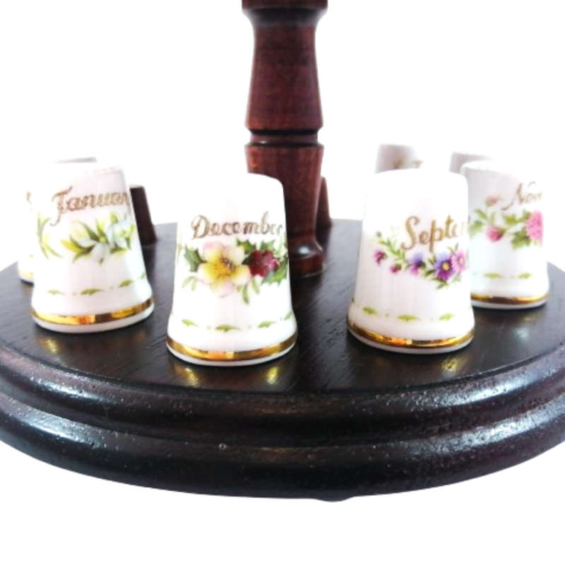 Royal Albert Flower of the Month Full Set Thimbles on Stand Boxed