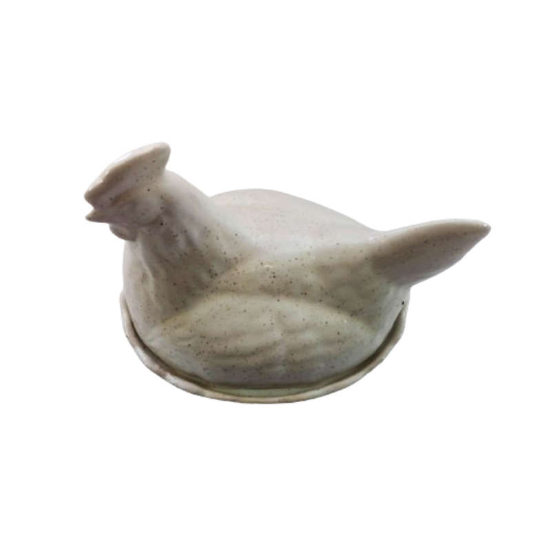 Large Vintage Cream Speckled Glazed Chicken / Hen Nest Lidded Dish