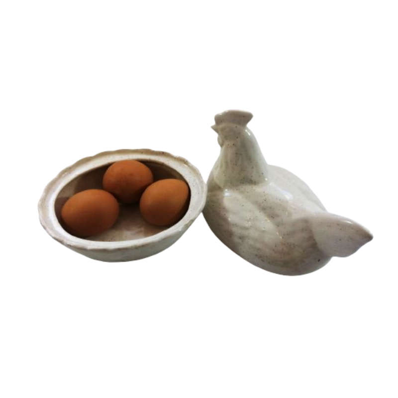 Large Vintage Cream Speckled Glazed Chicken / Hen Nest Lidded Dish