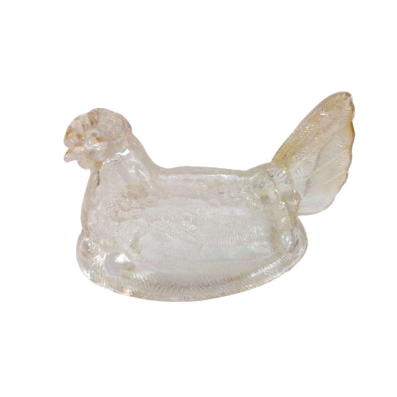 Vintage Light Amber Pressed Glass Chicken / Hen Nest Lidded Dish