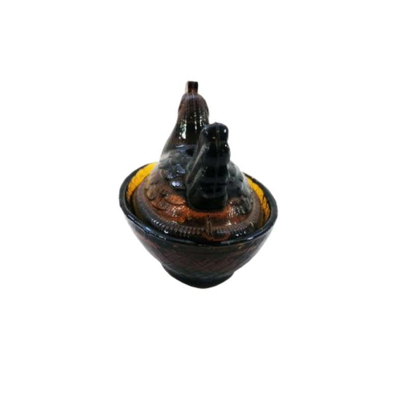 Vintage Dark Amber Pressed Glass Chicken / Hen Nest Lidded Dish