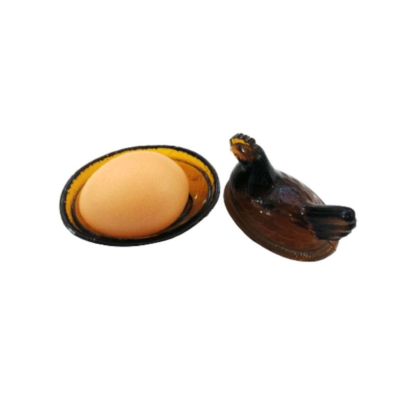 Vintage Dark Amber Pressed Glass Chicken / Hen Nest Lidded Dish
