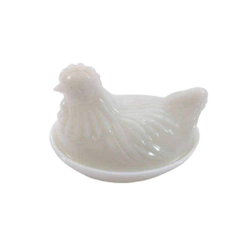 Vintage Milk White Pressed Glass Chicken / Hen Nest Lidded Dish