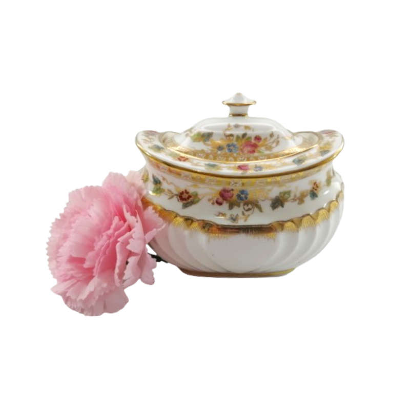 Wedgwood Antique hand painted delicate flowers and gold trim Lidded Dish