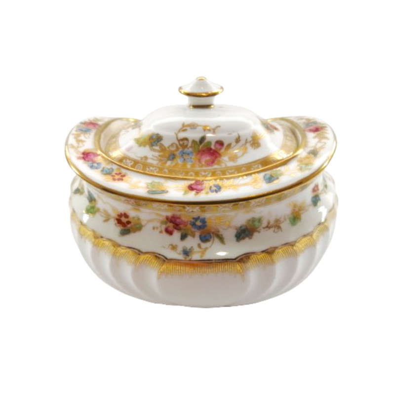 Wedgwood Antique hand painted delicate flowers and gold trim Lidded Dish