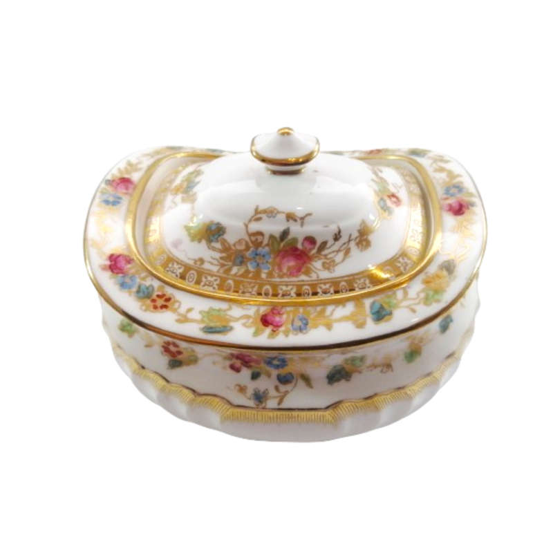 Wedgwood Antique hand painted delicate flowers and gold trim Lidded Dish