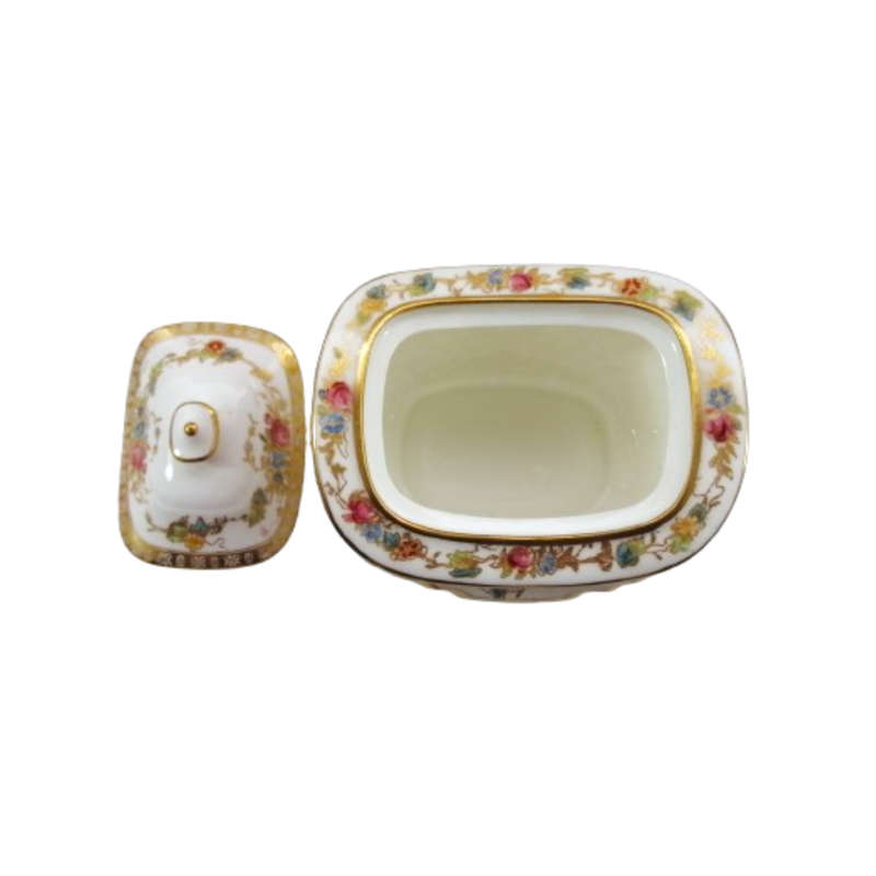 Wedgwood Antique hand painted delicate flowers and gold trim Lidded Dish