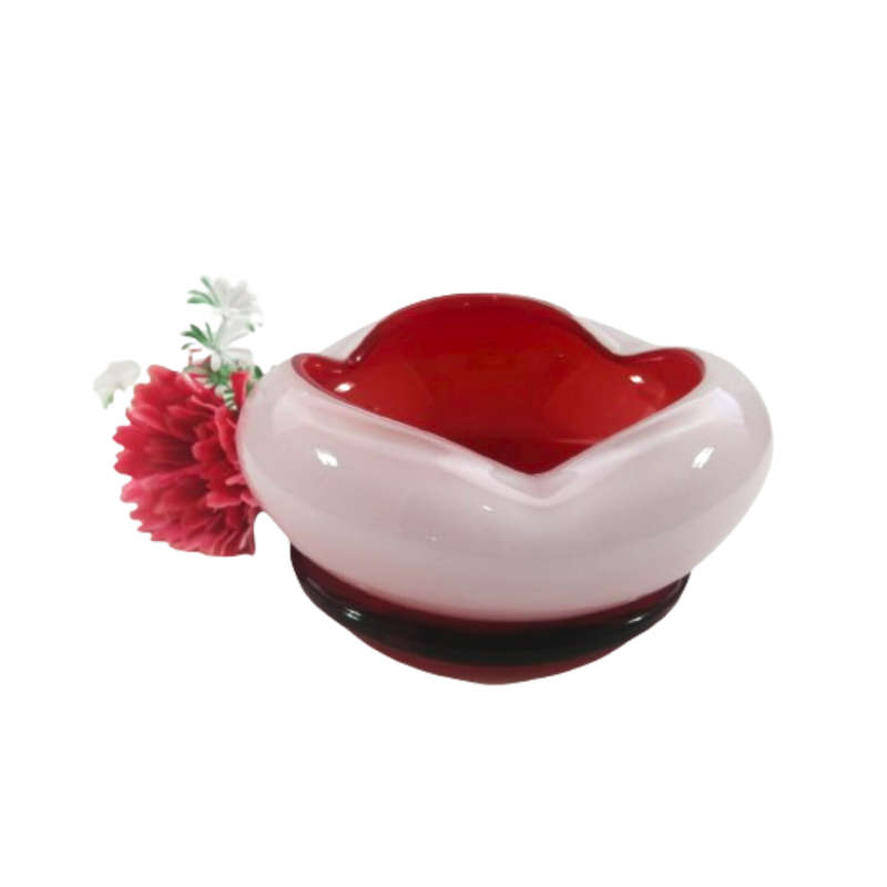 Murano Incamiciato art glass Milk White with bright red
