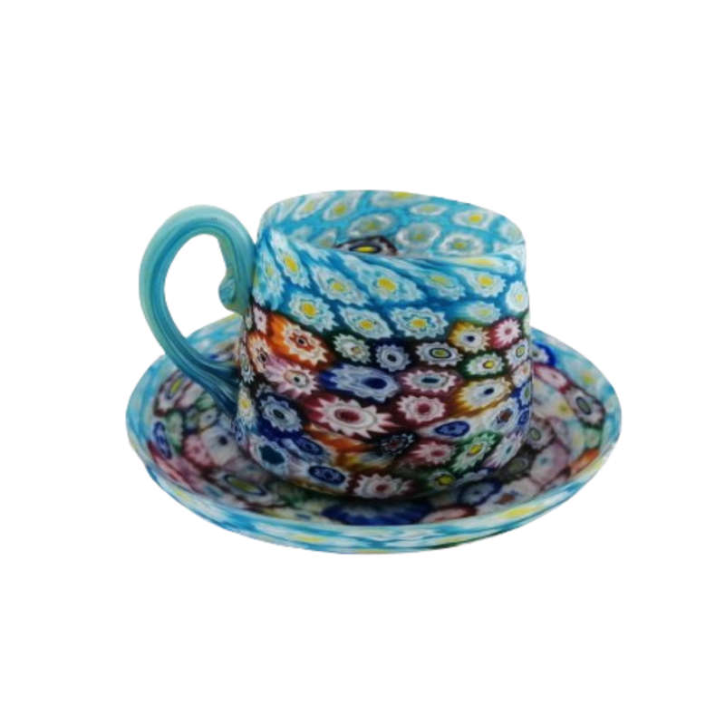 Murano Glass Millefiori Cup and Saucer - Multicolor