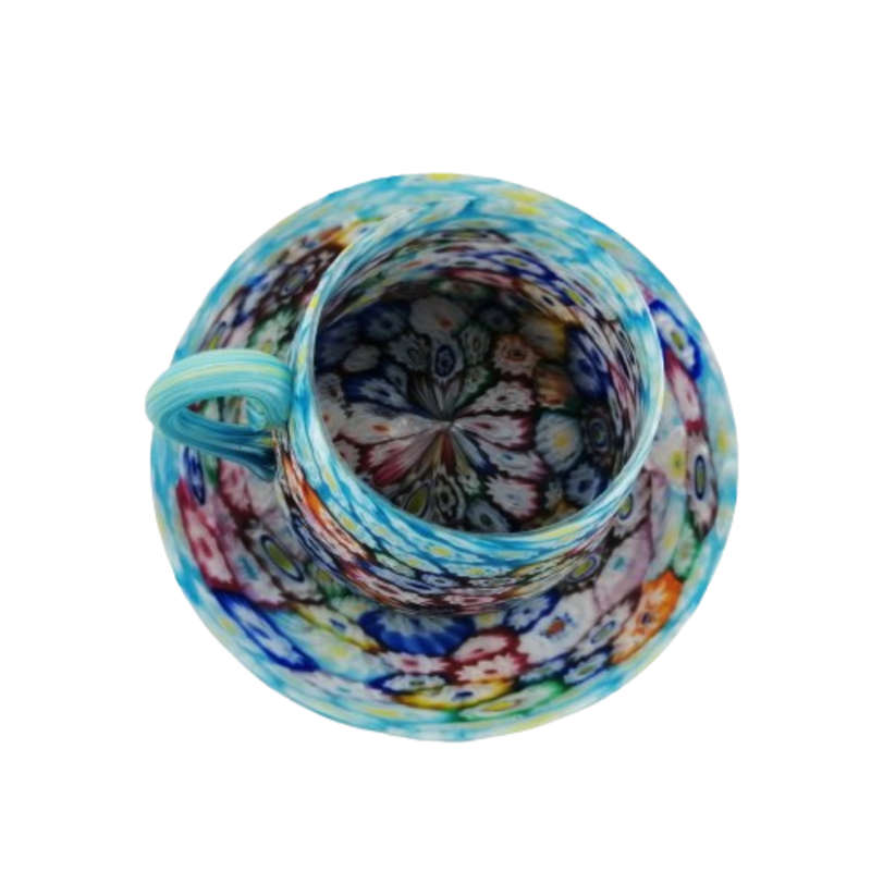 Murano Glass Millefiori Cup and Saucer - Multicolor