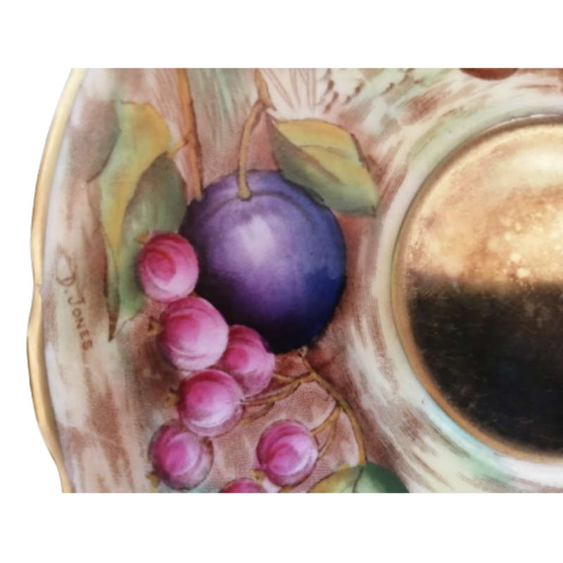 Aynsley Hand Painted Orchard Gold Fruit Cup and Saucer . Signed D. Jones.