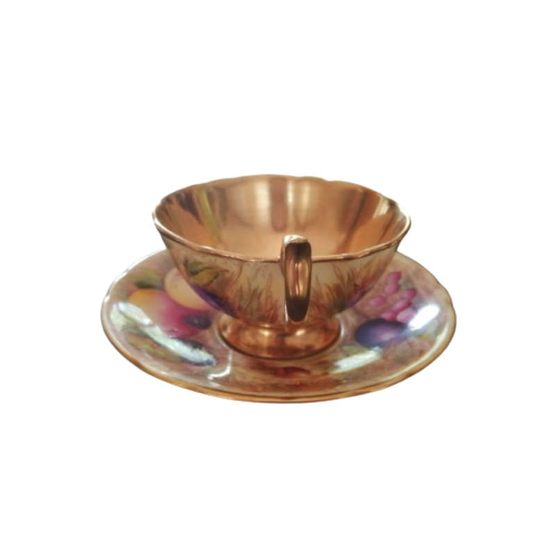Aynsley Hand Painted Orchard Gold Fruit Cup and Saucer . Signed D. Jones.