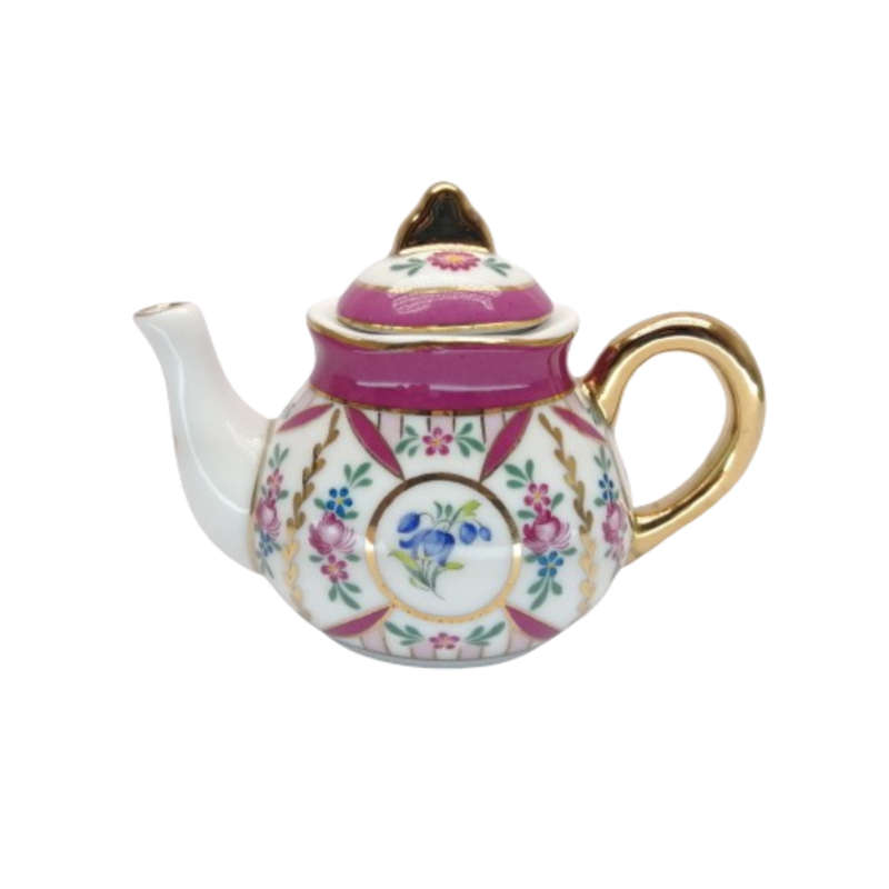 Pretty Miniature Teapot pink and gold detail