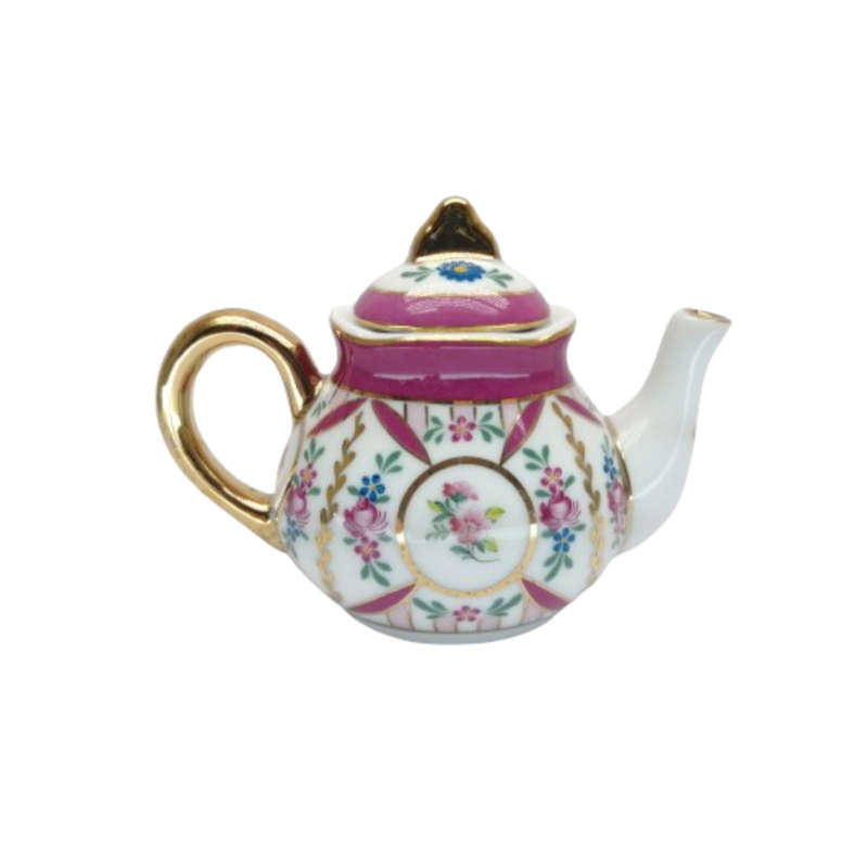 Pretty Miniature Teapot pink and gold detail