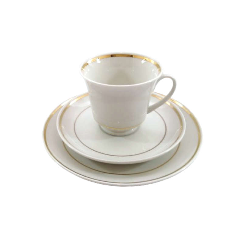 Continental China Trio Crisp white with a gold trim.