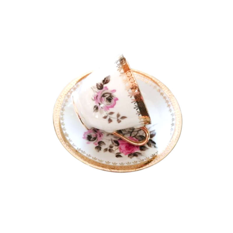 English Fine Bone China Rose Cup and Saucer Duo