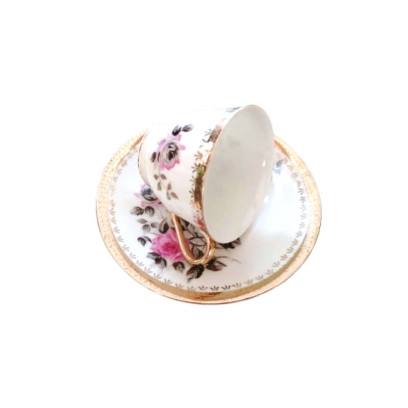 English Fine Bone China Rose Cup and Saucer Duo