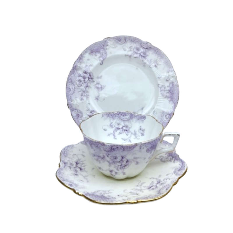 Antique Bone China White with Lilac Flowers Trio