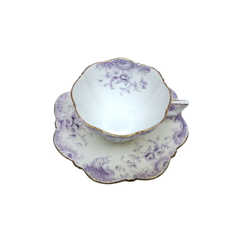 Antique Bone China White with Lilac Flowers Trio
