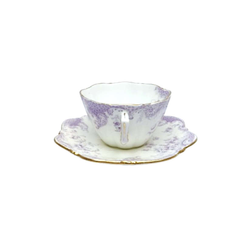 Antique Bone China White with Lilac Flowers Trio