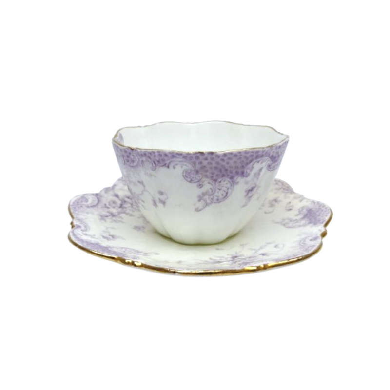 Antique Bone China White with Lilac Flowers Trio