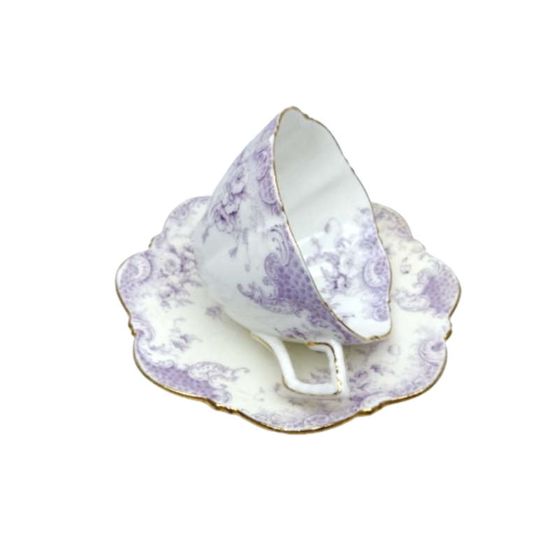Antique Bone China White with Lilac Flowers Trio