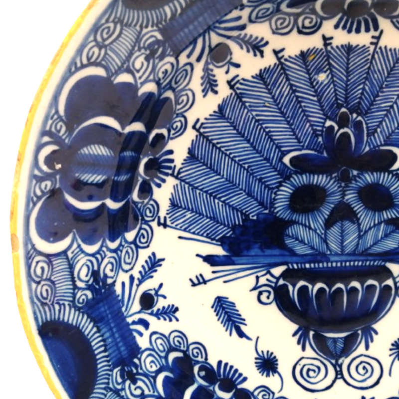 Antique 18th-Century Dutch Delft charger with the `Peacock` pattern, circa 1750