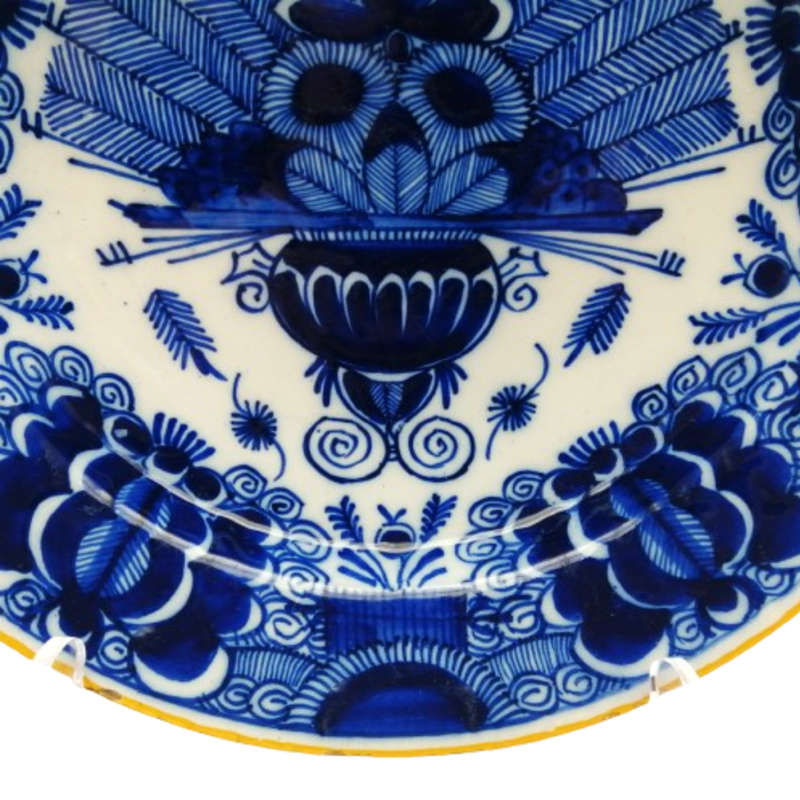 Antique 18th-Century Dutch Delft charger with the `Peacock` pattern, circa 1750