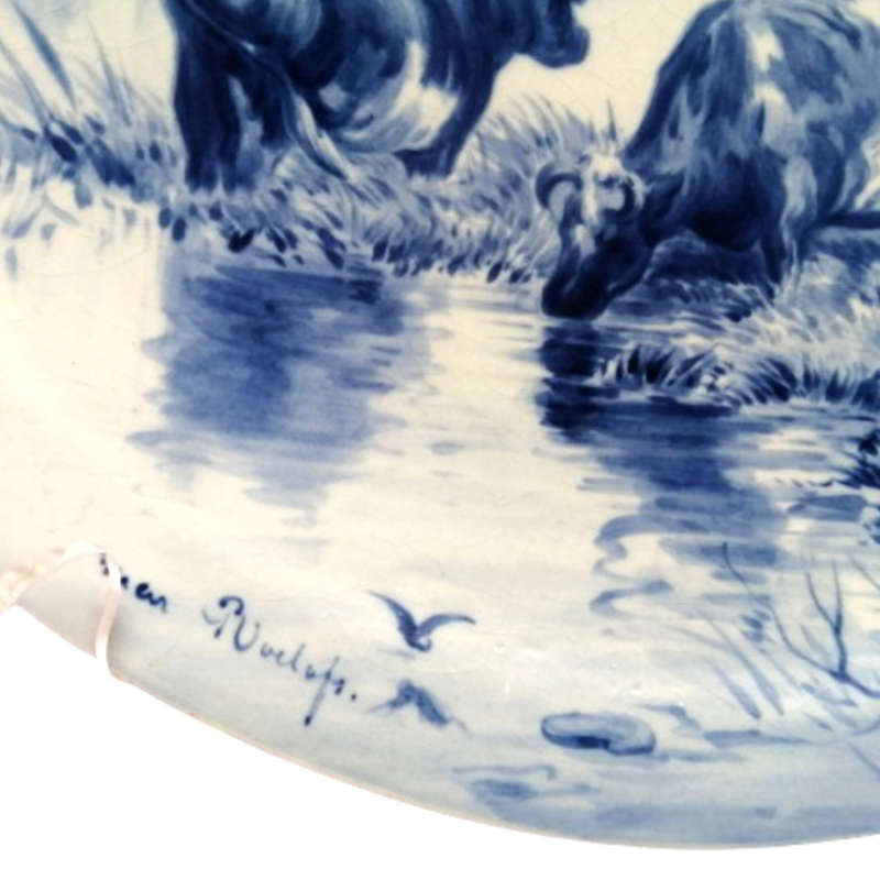 Delft porceleyne fles cow plate after Roelofs by Jaap Gidding Plate