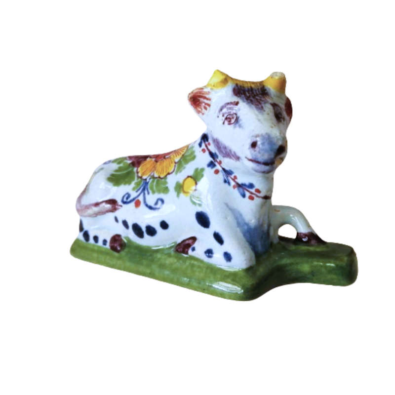 Delft Reclining Polychrome De Griekse A Cow Bull c1700